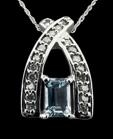 14K White Gold Aquamarine Diamond Necklace