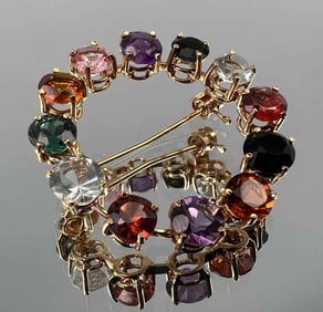 14K Gem Set Circle Pin