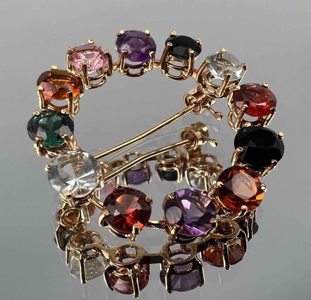 14K Gem Set Circle Pin (1 of 6)