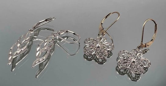 Two Pairs 14K White Gold Earrings