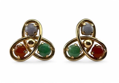 14K Tricolor Jade Earrings