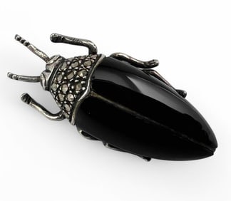 Sterling Silver Marcasite & Ruby Beetle Pin