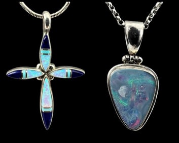 Two Sterling Silver Opal Necklaces
