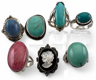 Grouping Of Sterling Silver Semi Precious Stone Rings