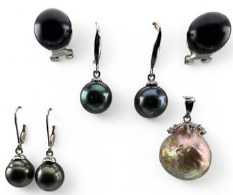 Sterling Silver Baroque Pearl Pendant & Earrings