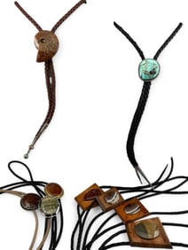 Collection Of Bolo Ties, Including Sterling Silver, Turquoise & Ammonite Fossil