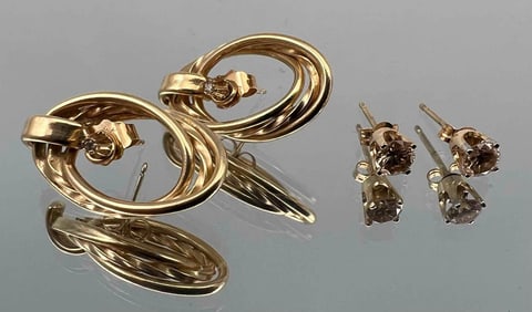 Two Pairs 14K Diamond Earrings