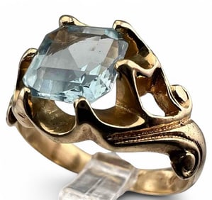 14K Emerald Cut Aquamarine Ring