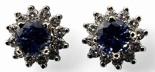 14K Blue Sapphire Diamond Earrings