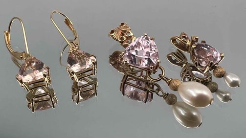 14K Kunzite Pendants & Earrings