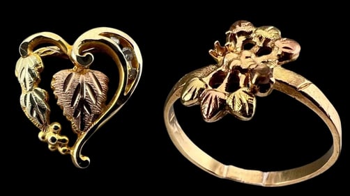 10K Black Hills Gold Diamond Pendant & Ring