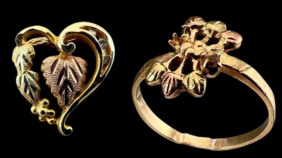 10K Black Hills Gold Diamond Pendant & Ring (1 of 10)