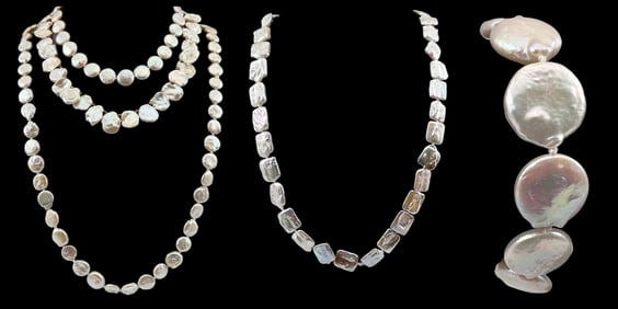 Grouping Of Coin Pearl Necklaces & Bracelet