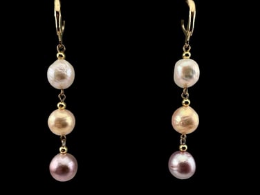 14K Multicolored Freshwater Pearl Earrings