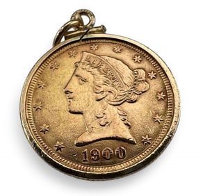 1900 U.S. Liberty Head Five Dollar Gold Coin Pendant