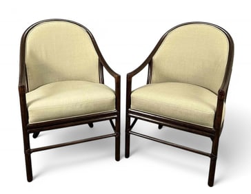 Orlando Diaz-Azcuy For McGuire Furniture, Pair Of "Aria" Rattan Arm Chairs