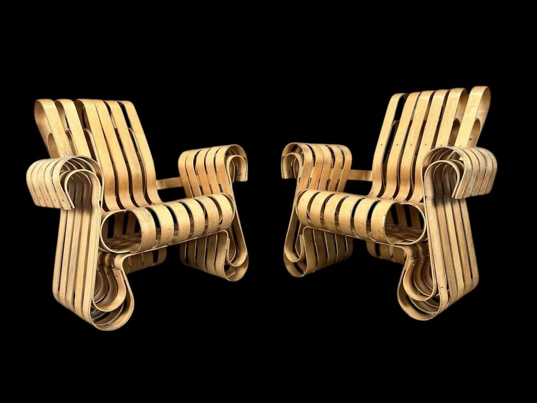 Frank Gehry For Knoll Furniture, Pair Of "Power Play" Bent Maple Arm Chairs (1 of 19)