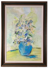 Mid Century Still Life With Flowers, Oil On Canvas, Signed R. Walters