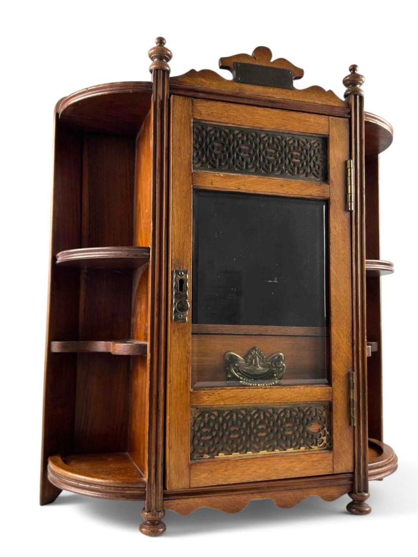 Antique Brass Mounted Oak Humidor Corner Cabinet With Presentation Plaque (1 of 13)