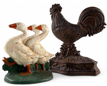Cast Iron Figural Rooster & Goose Doorstops