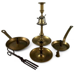 Grouping Of Brass Candlesticks & Accessories