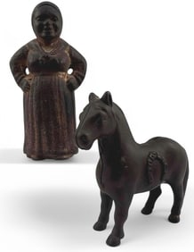 Two Cast Iron Banks, Black Americana & Lucky Horse