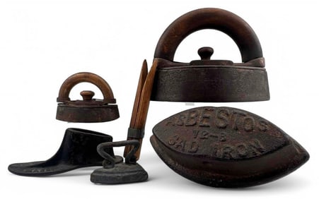 Grouping Of Antique Sad Irons, Including Miniature