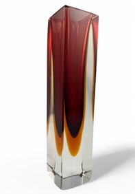 Murano Sommerso Red & Amber Art Glass Vase