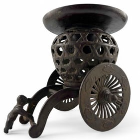 Japanese Cast Iron Cart Form Usubata Vase