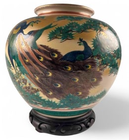 Japanese Satsuma Vase With Peacock Motif