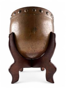 Chinese Etched Bronze Jardiniere With Stand