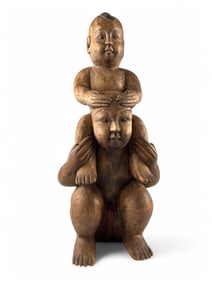 Southeast Asian Wood Sculpture, Man With Child