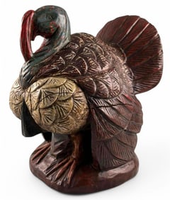 Southeast Asian Carved & Painted Wood Turkey Figure
