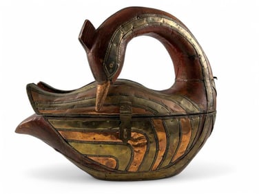 Copper & Brass Overlay Swan Form Box