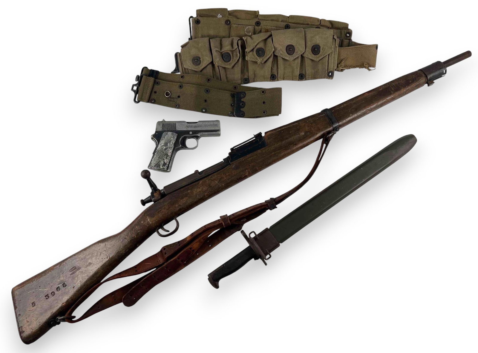 WWII U.S. Navy Dummy Rifle, Bayonet, & Other Military Collectibles: WWII U.S. Navy Dummy Rifle, Bayonet, & Other Military Collectibles. Guns Non operational. Includes WWII Parris-Dunn Dummy Training Rifle and WWII 16in Bayonet With MK1 Scabbard. Largest (rifle) approx
