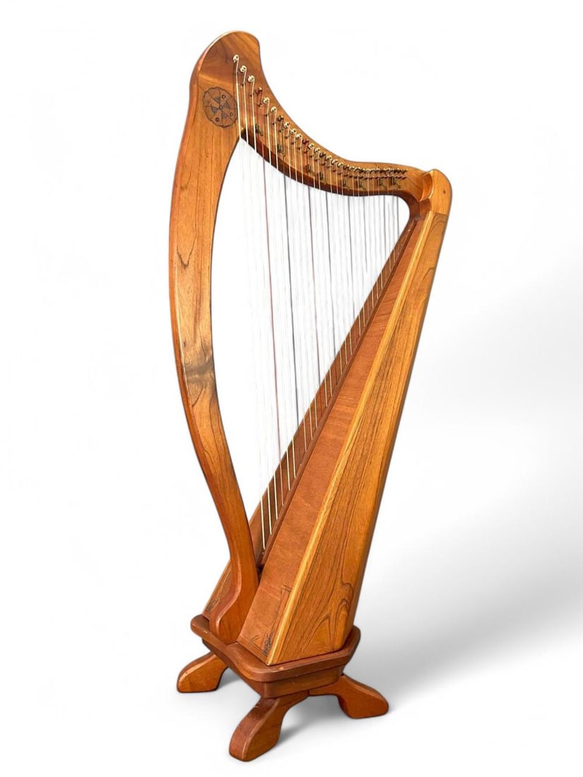 Bellingen Celtic Thirty String Harp: Bellingen Celtic 30 String Harp. Marked "Bellingen NSW Denwar Australia Harps." Missing two strings. Approximately 49.75H x 25.5W x 13.75D in.