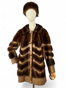 Mid Century Mink & Leather Coat And Hat Ensemble