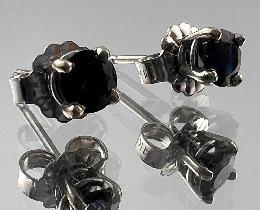 14K Blue Sapphire Post Earrings: 14K Blue Sapphire Post Earrings, 0.8g. Marked 14K. Approximately 3.8mm. ALL CREDIT CARDS WILL BE MANUALLY VERIFIED PRIOR TO SHIPMENT.