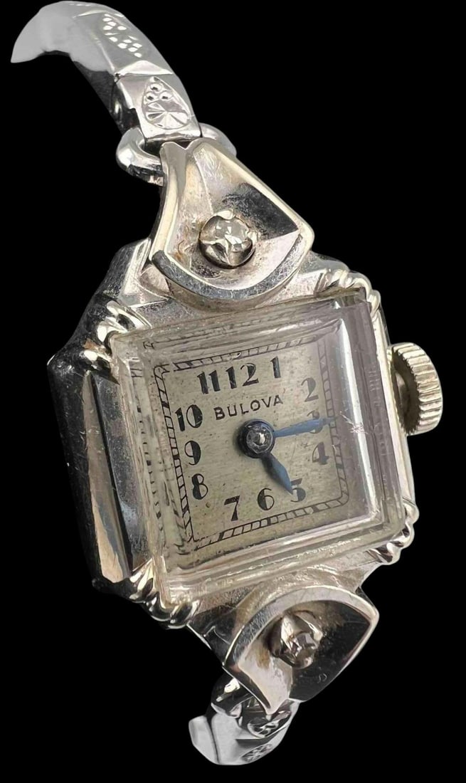 Art Deco 14K White Gold Diamond Bulova Ladie's Watch (1 of 8)