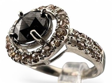 14K Black Diamond Halo Ring