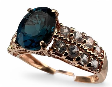 14K Rose Gold Blue Topaz White Sapphire Ring