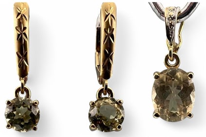 14K Topaz Pendant & Earrings