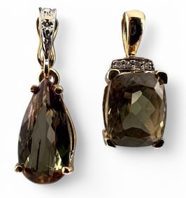 Two 14K Topaz Diamond Pendants