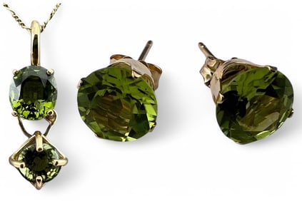 14K Peridot Necklace & Earrings