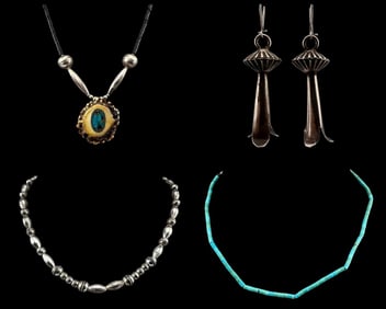 Native American Sterling Silver Beaded Necklaces & Earrings