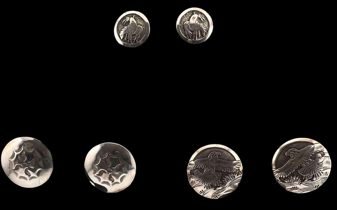 Three Pairs Native American Hand Stamped Sterling Silver Earrings (1 of 12)