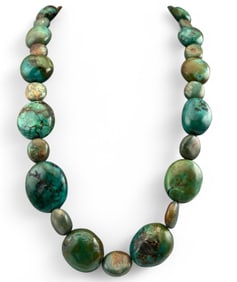 Native American Sterling Silver Turquoise Bead Necklace
