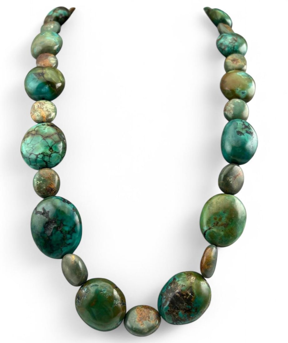 Native American Sterling Silver Turquoise Bead Necklace (1 of 12)