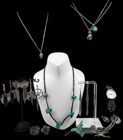 Lot Of Native American Sterling Silver & Turquoise Jewelry