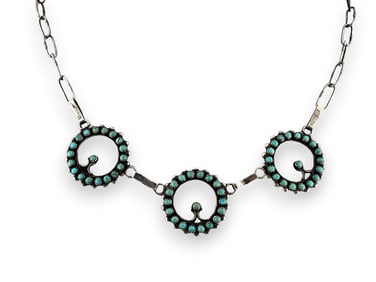 Native American Sterling Silver Turquoise Petit Point Necklace